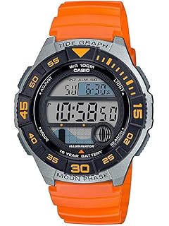 casio 卡西欧 男式 10 年电池石英树脂表带,橙色,22.